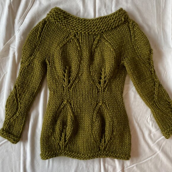 Olive Green Chunky Patterned Cardigan with Big Buttons - Picture 2 of 4